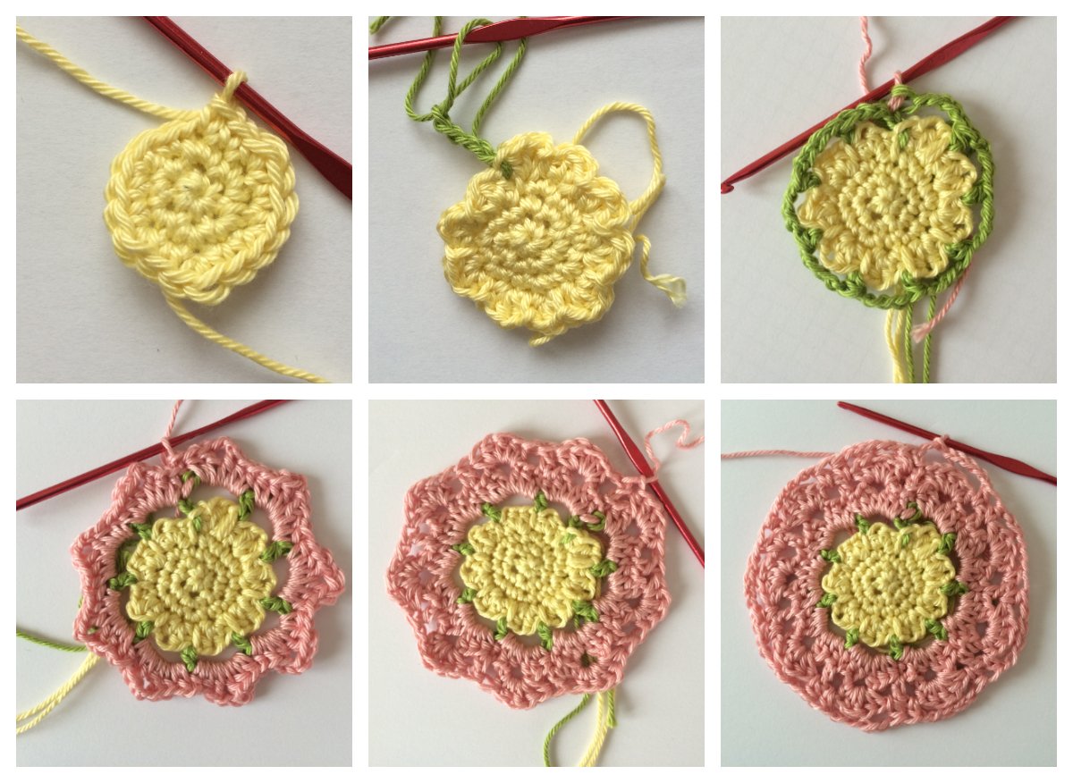 Blog-Inhaltsbild für 'Blumeuntersetzer, kostenlose Häkelanleitung'